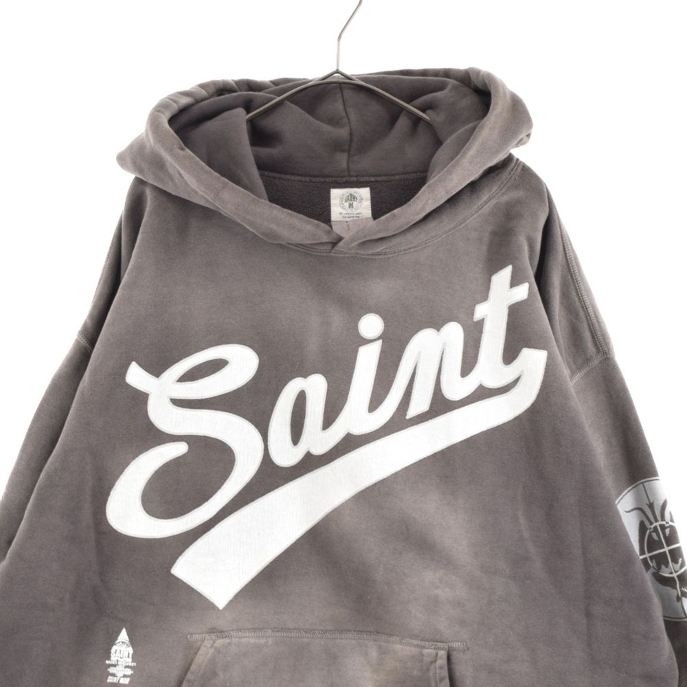 SAINT MICHAEL (セントマイケル) 21AW Hoodie Focus フォーカスフーディ プルオーバーパーカー ヴィンテージ加工 グレー  SM-A21-0000-037