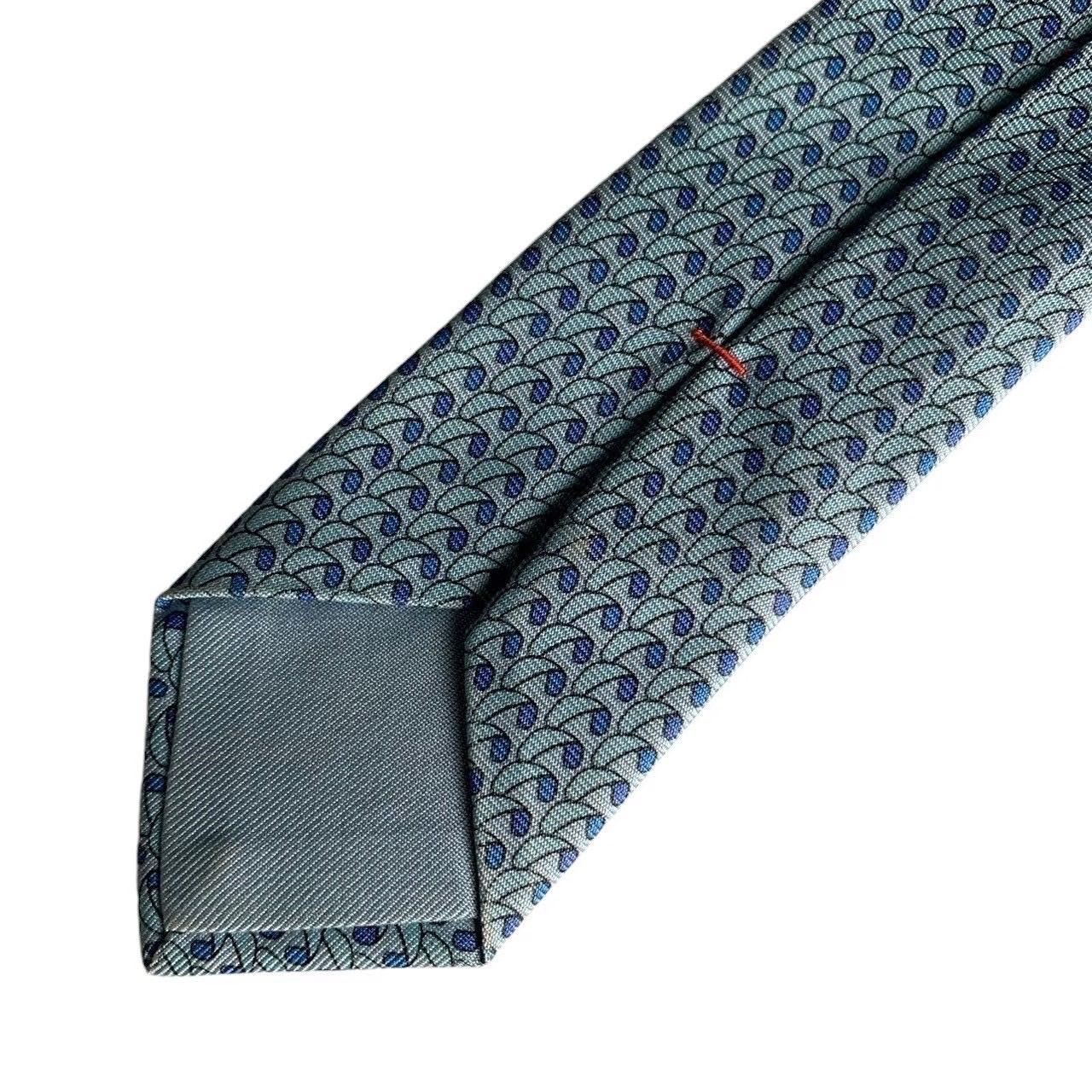 HERMES エルメス ネクタイ ブルー シルク パラシュート 総柄 フランス