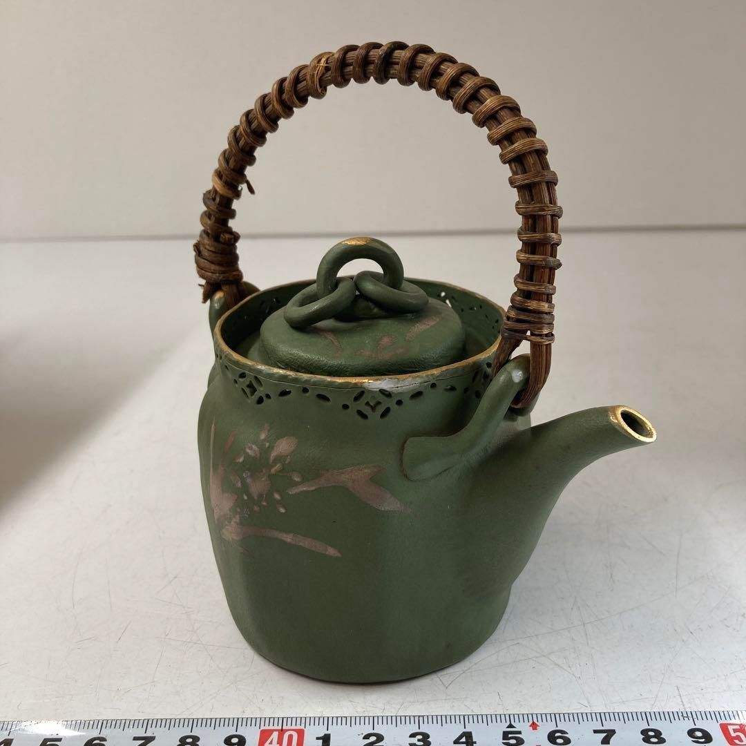 萬古焼　名工　立花造茶瓶　共箱　持ち手込みの高さ14㎝　東Y5-0619② 萬古焼 名工 立花造茶瓶 共箱 持ち手込みの高さ14㎝ 東Y5-0619②