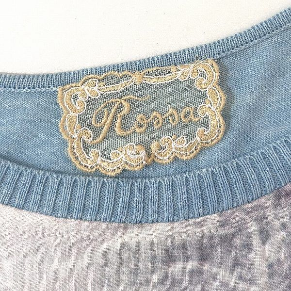  snc インポートロッサ import Rossa カットソー 42 水色系 白 緑 ニット 切替 異素材 五分袖 柄 麻 大きいサイズ レディース 968294 五分袖 七分袖 Tシャツ カットソー