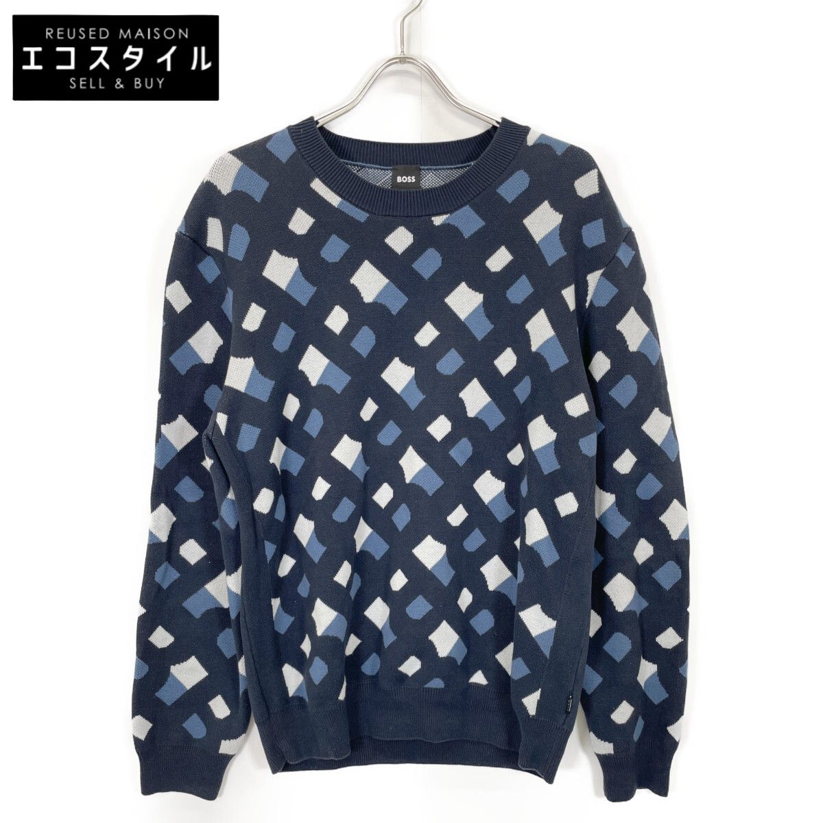 HUGO BOSS ヒューゴボス 50466543 ﾌﾞﾙｰ ﾓﾉｸﾞﾗﾑﾊﾟﾀｰﾝ ｼﾞｬｶｰﾄﾞ ｾｰﾀｰ G