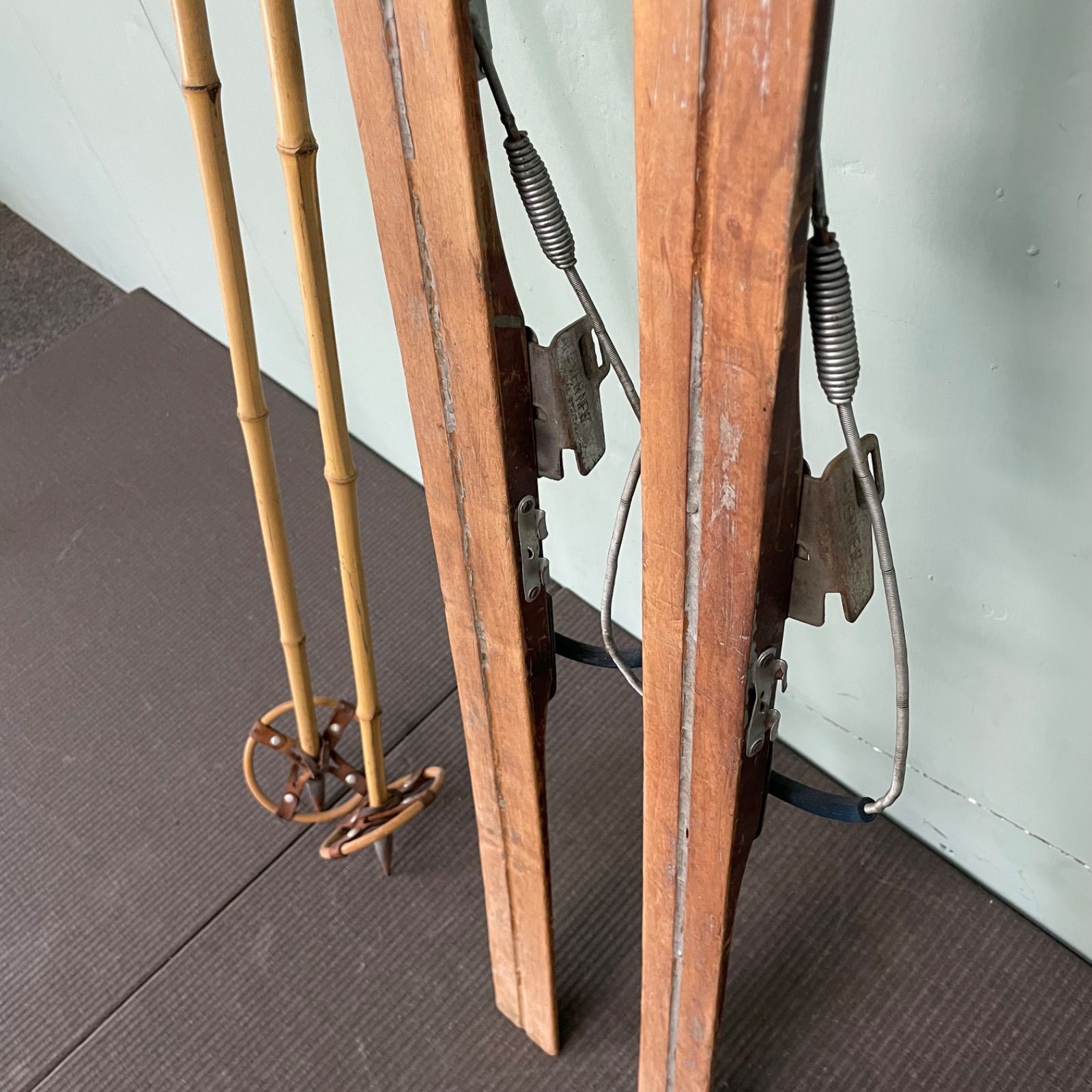 ♭ 木製 スキー 竹製 ストック セット 135cm 昭和レトロ インテリア
