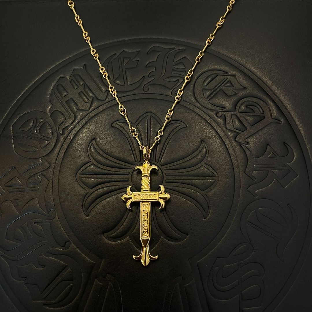 Chrome Hearts 十字架 ゴールドソード ツイストネックレス