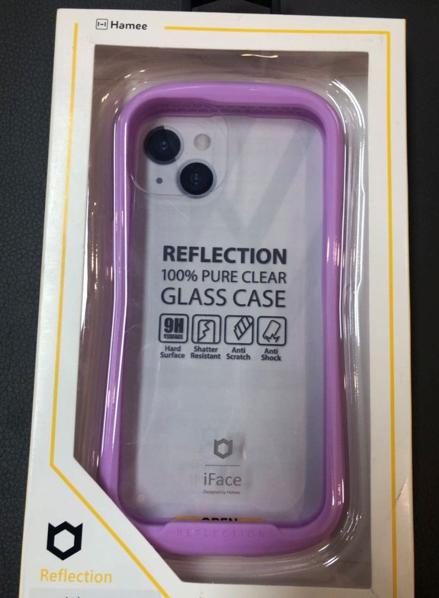 新品 iFace iPhone 14 専用 ケース クリア 強化ガラス (パープル)【アイフェイス アイフォン14 耐衝撃 透明 ストラップホール】