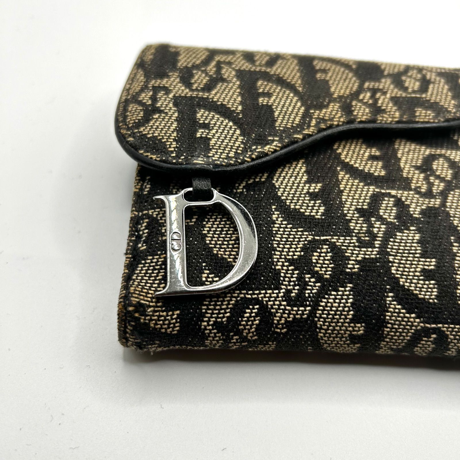 Dior 二つ折り財布 サドルウォレット トロッター柄 dior ディオール トロッター柄 折り財布 D金具 サドル 二つ折り 刻印
