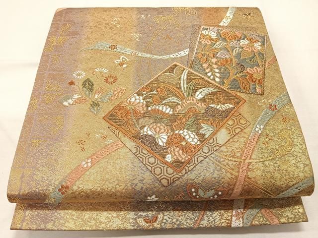 平和屋着物▽上質な色無地 単衣 吉祥地紋 鶯色 正絹 逸品