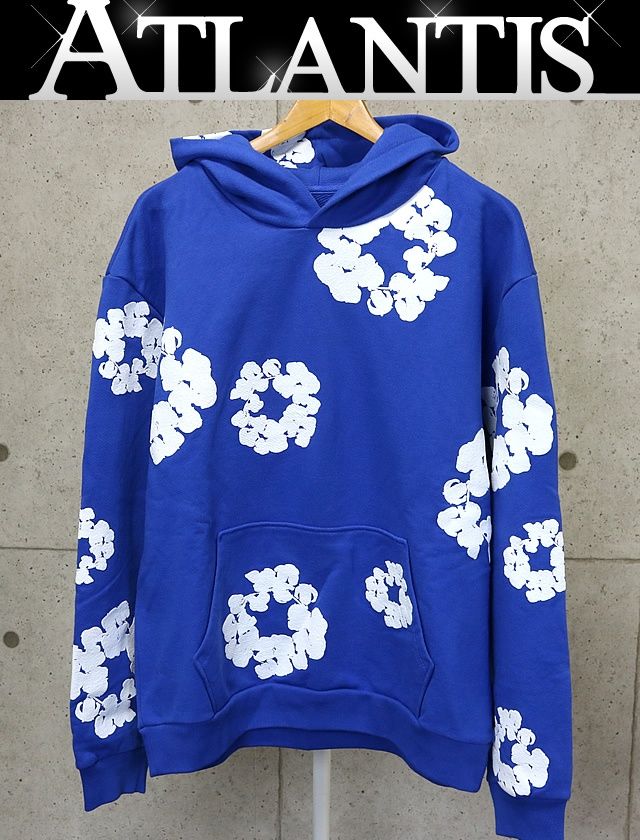 Denim Tears 銀座店 デニムティアーズ 花柄 フーディー フラワーパーカー スウェット 長袖 メンズ size:L 青 95606