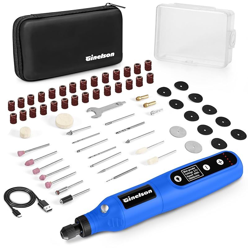 Ginelson ミニルーター 5段変速 70PCS 18000RPM高速回転 照明ライト TYPE-C充電式 コードレス コンパクト 軽量 彫刻/穴あけ/研磨/切断/切削/つや出し/マニキュア/汚れ落とし 軽作業に向け 日本語取扱説明書付き