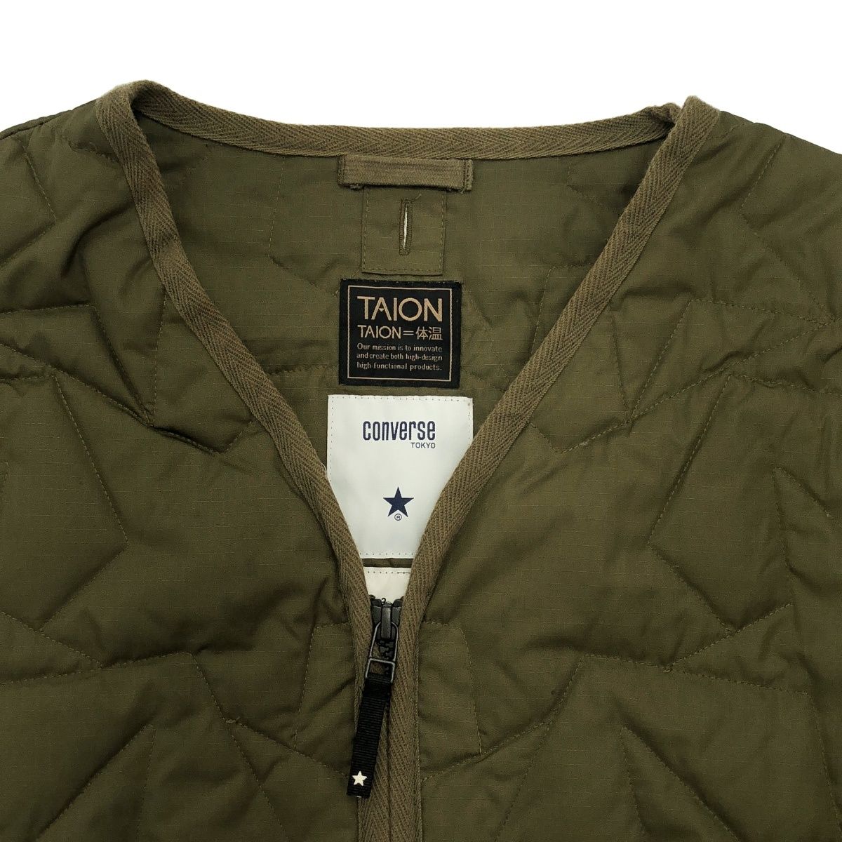 TAION×CONVERSE タイオン コンバース MILITARY STAR QUILTING JACKET ジップアップジャケット A2849FJM301 カーキ 3 TAION×CONVERSE タイオン コンバース MILITARY STAR QUILTING JACKET