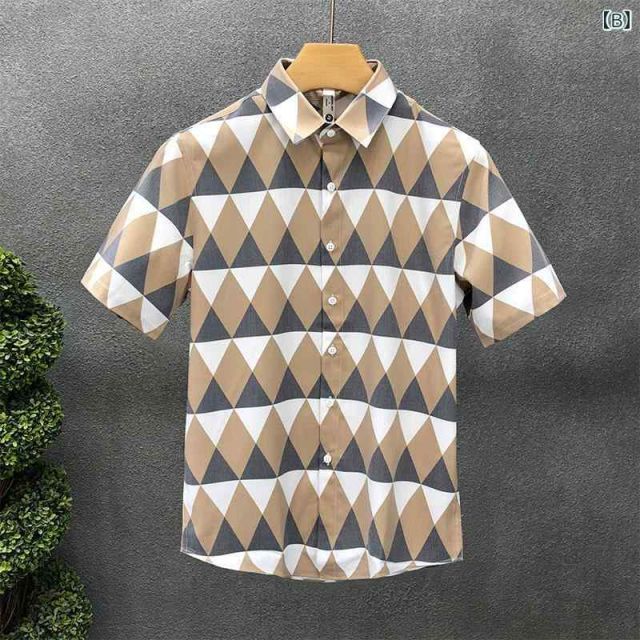 [3XL]秋冬 コーデ メンズ  服 シンプル ファッション オシャレ 大人 かっこいい 大きいサイズ ストリート 紳士服 技術 菱形 半袖 シャツ スリム フィット 五分袖