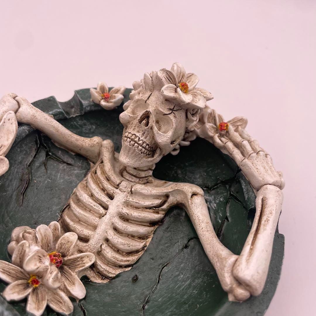 おしゃれ灰皿 スケルトン 骸骨 ガイコツ インテリア 花柄 花冠 雑貨