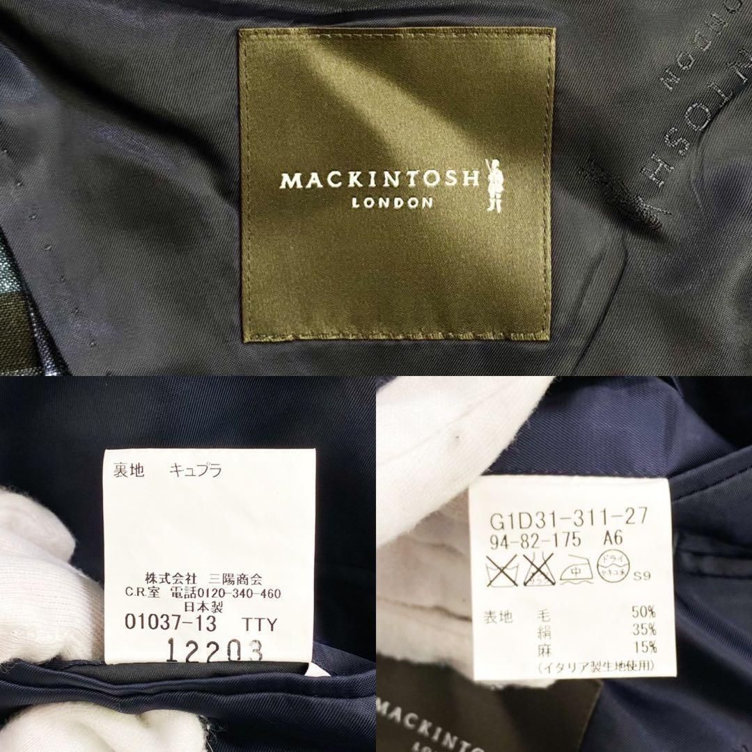 MACKINTOSH LONDON マッキントッシュロンドン テーラードジャケット ブレザー サマージャケット アンコン ブルー 格子柄 シルク  リネン L メンズ　通勤　ビジネス　カジュアル　２次会　パーティー