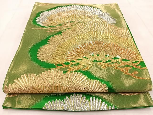 平和屋着物◎西陣 服部織物謹製 六通柄袋帯 白鳥緞子 笠松 金銀糸 引箔