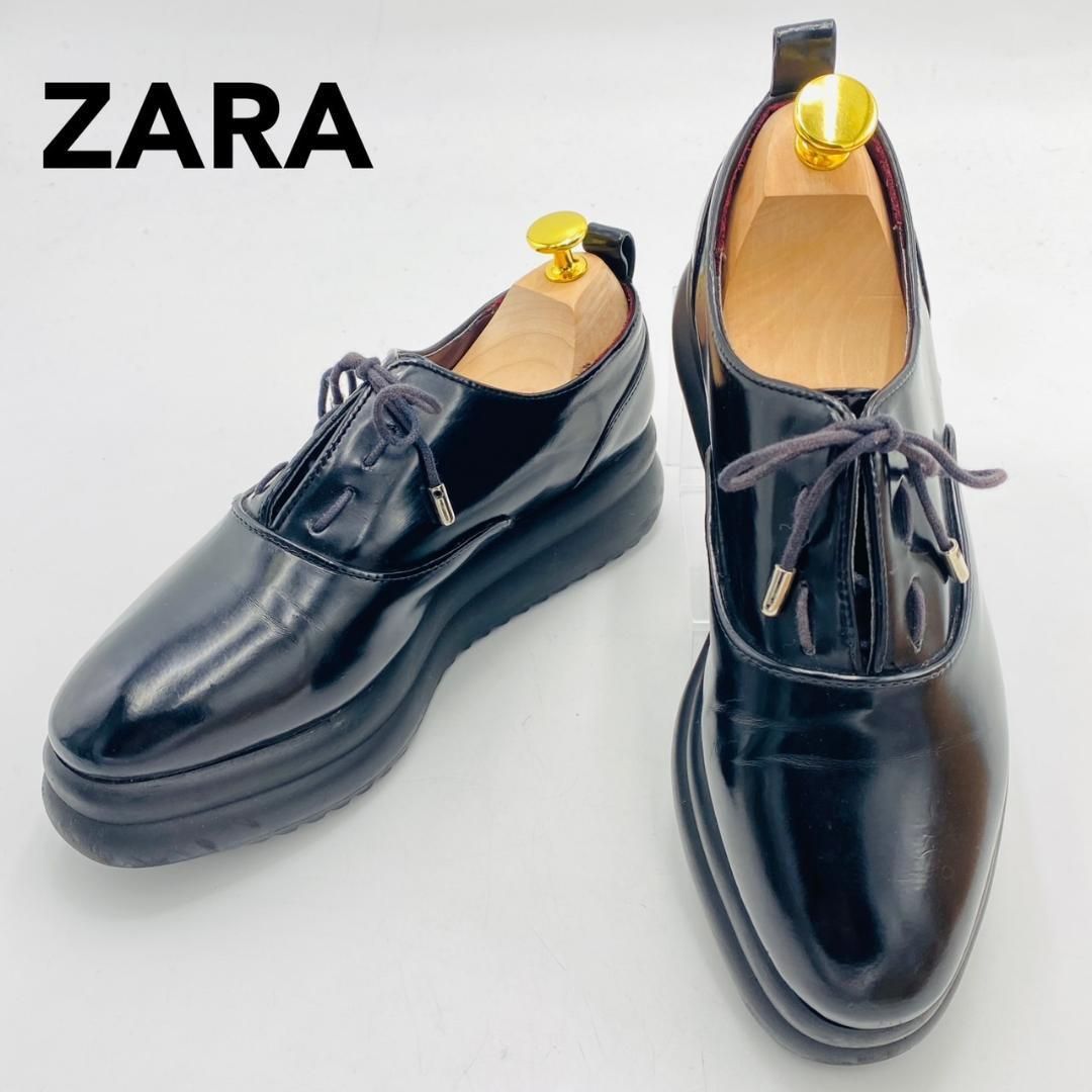ZARA ドレスシューズ シャークソール 39 ブラック レースアップ