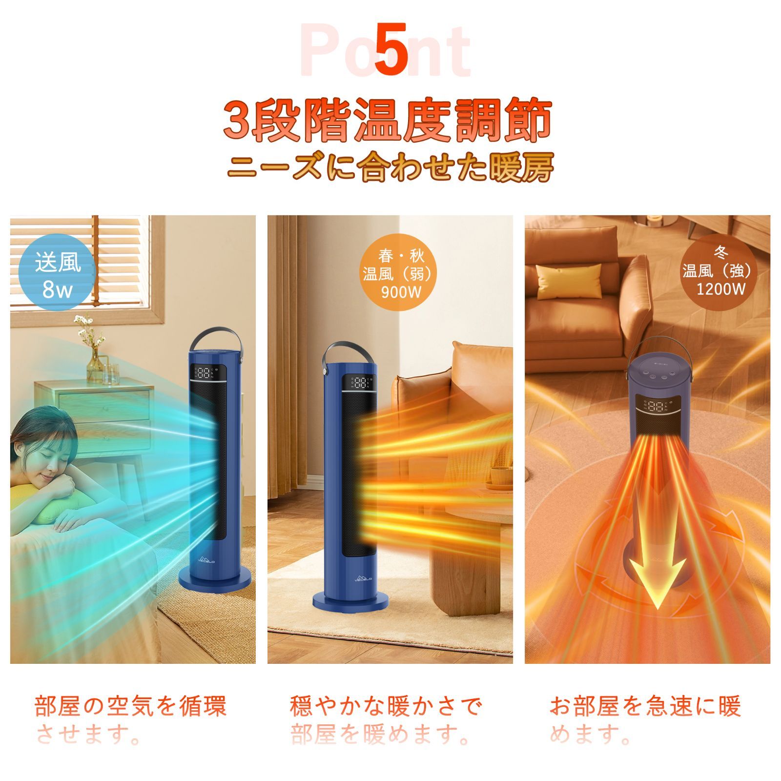 全品15%OFFクーポン！】VECELO 即納 セラミックヒーター リモコン付き 