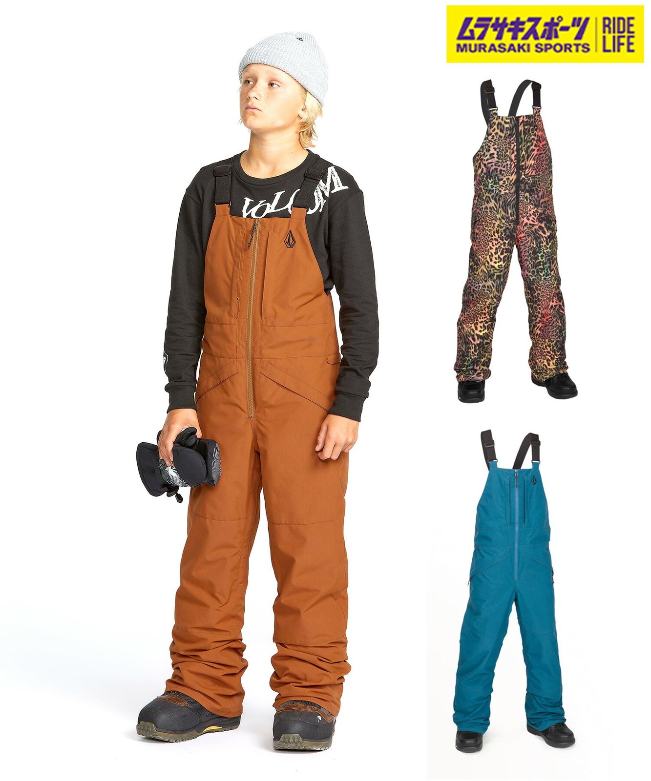 ムラスポ公式 VOLCOM ボルコム スノーボード ウェア パンツ キッズ ユース ジュニア ビブパンツ PT BARKLEY INS BIB OVALL ムラサキスポーツ 24-25モデル LL L27