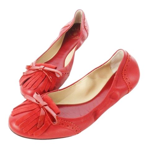 バリー BALLY バレエシューズ レザー 革 フリンジ リボン パンチング メダリオン 35 22.0cm 赤 レッド |CK15 GY11