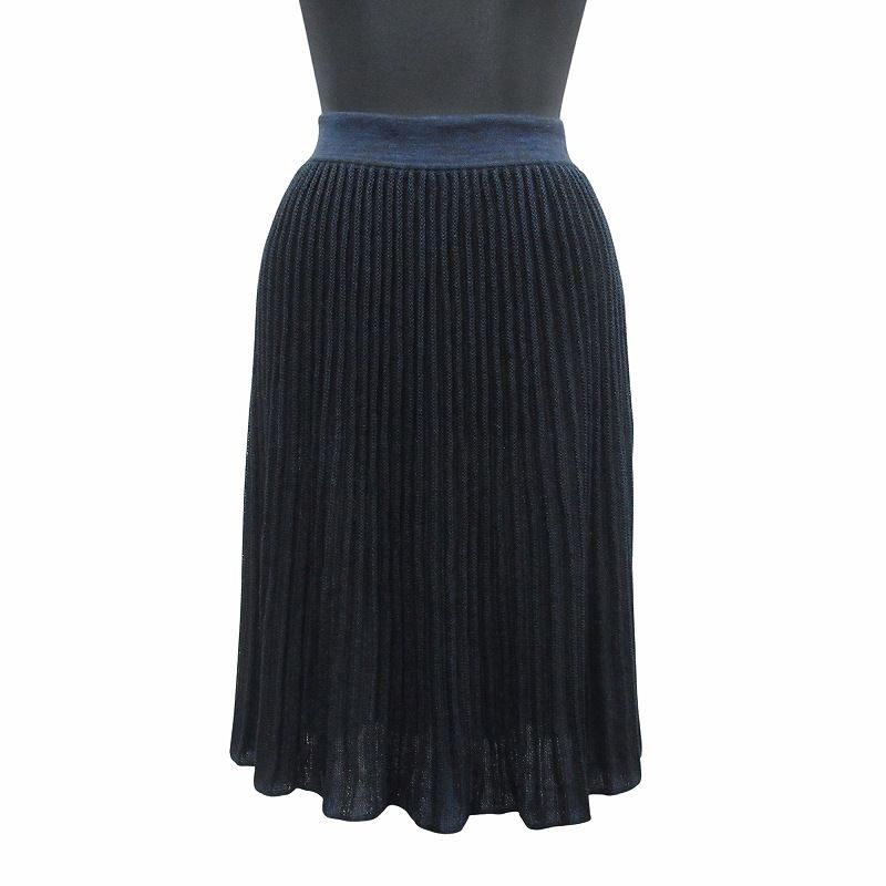 美品 15ss エルメス HERMES リネン ニット プリーツ フレア スカート  