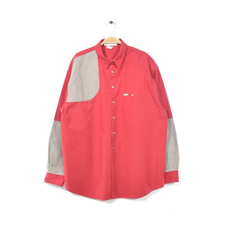 コロンビア アウトドア コットン ハンティングシャツ ショルダーパッチ 長袖シャツ メンズXL相当 レッド Columbia CA0951