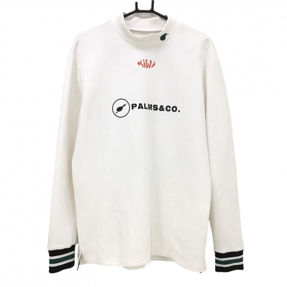 【美品】パームスアンドコー ハイネックトレーナー 白×黒 袖リブボーダー メンズ XL ゴルフウェア PALMSu0026CO.