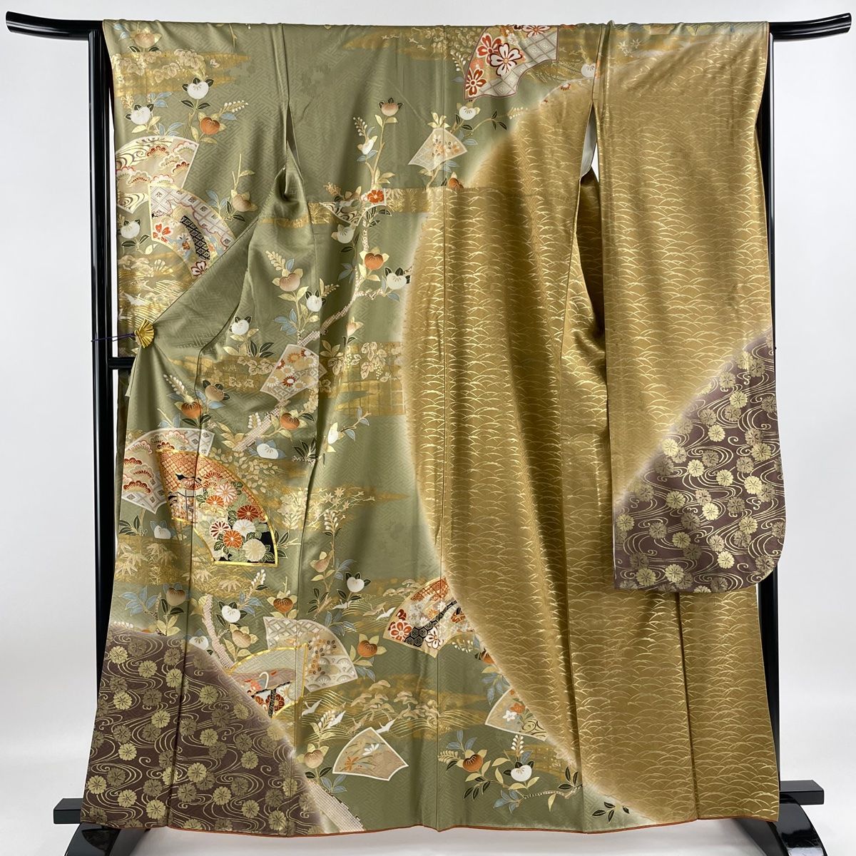 振袖 身長146-161cm 青　牡丹　菊　正絹 小さいサイズ(S)で人気の振袖(成人式) 通販｜格安の着物販売