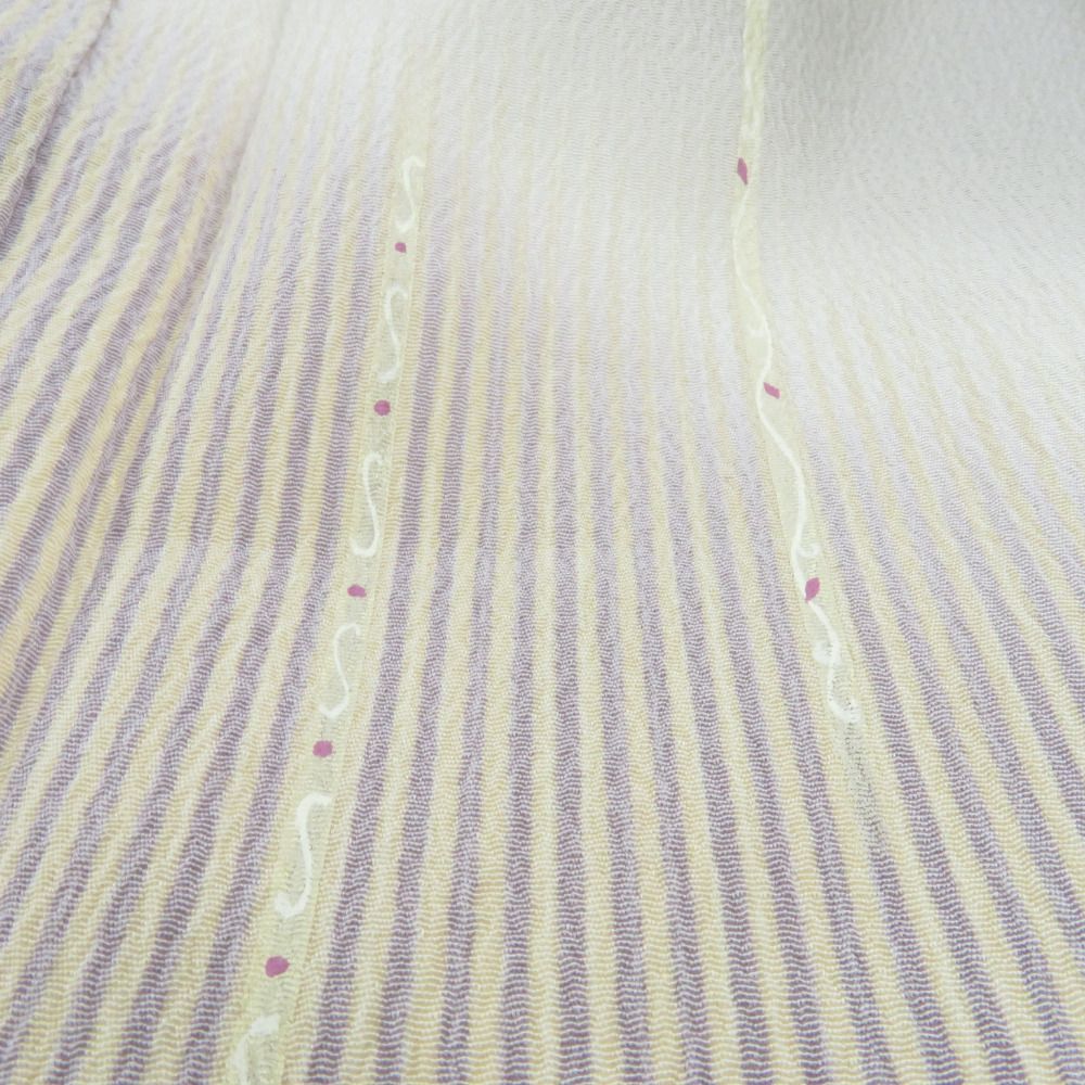 訪問着 縞に唐花文様 グレー色 紫ぼかし 袷 広衿 正絹 紋なし 仕立て