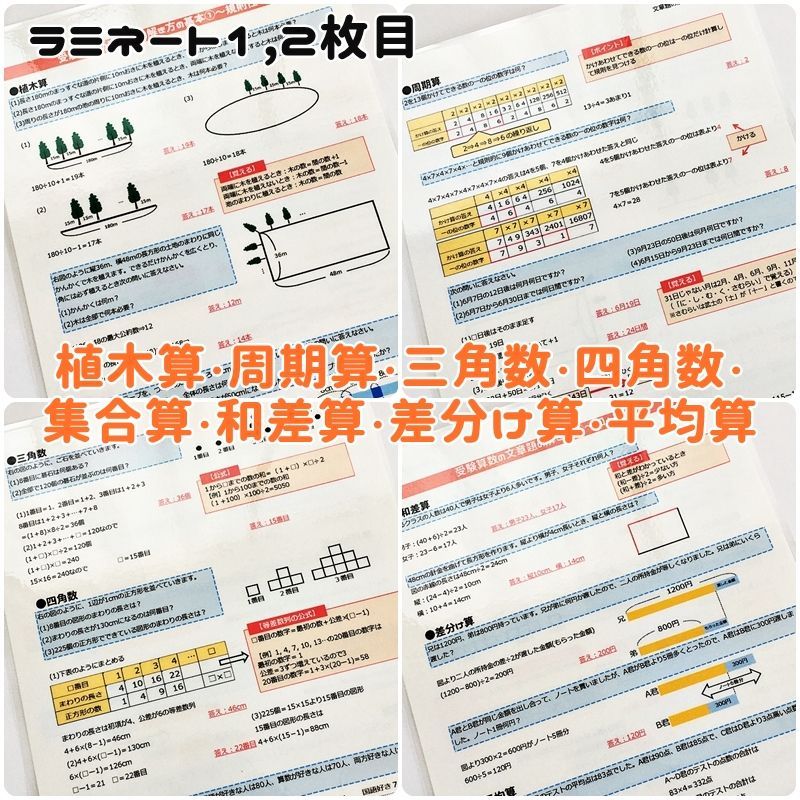 ○【011】中学受験算数 特殊算の文章題の解き方 B5ラミネート6枚 中学入試  日能研、四谷大塚、東進ハイスクール、浜学園、希学園などの学習塾の参考書として！ - メルカリ