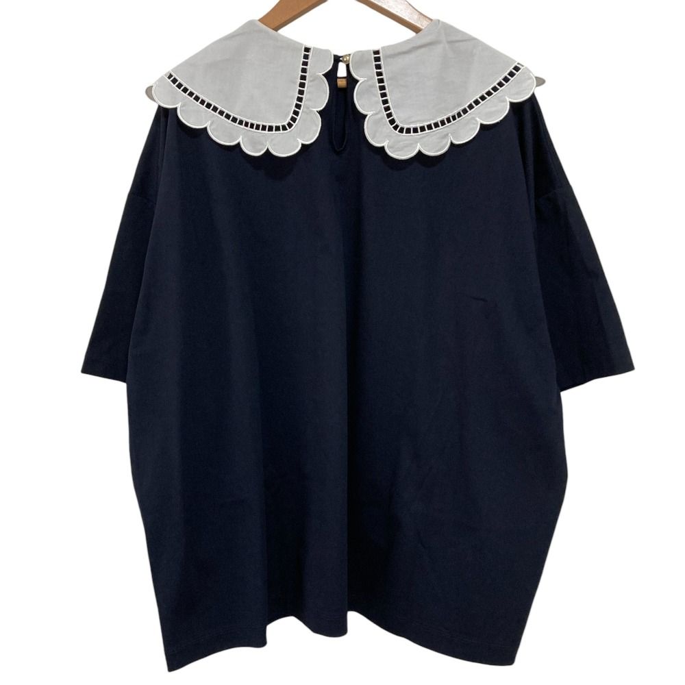 美品 yori スカラップカラー カットソー ネイビー yori 黒 スカラップ 