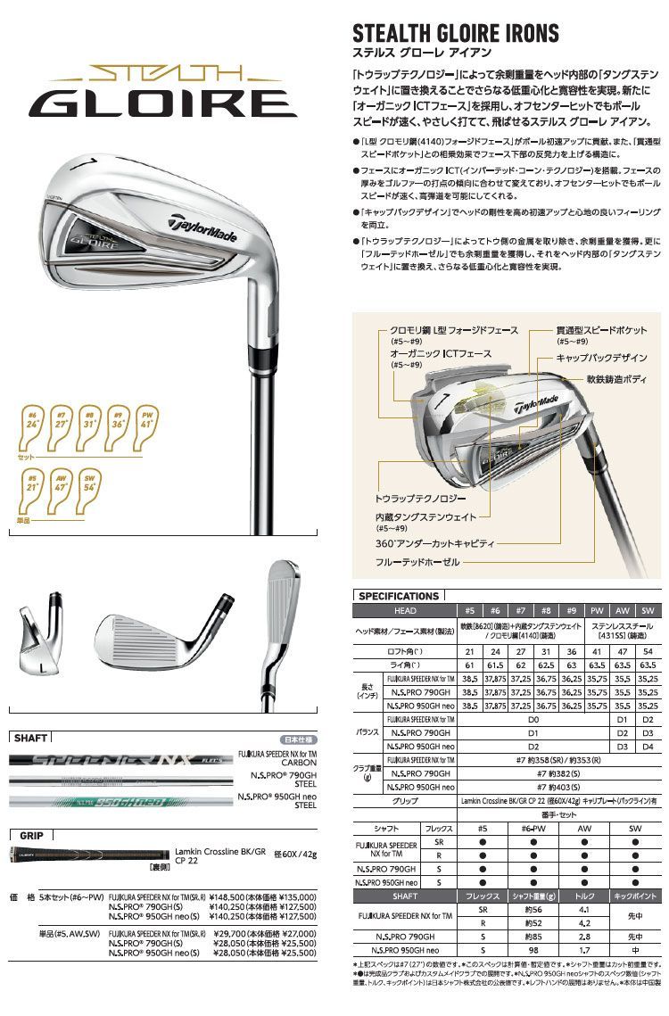 2022年モデル Taylormade テーラーメイド ゴルフ STEALTH GLOIRE ステルス グローレ アイアン 単品 N.S.PRO  950GH NEO NSプロ ネオ スチールシャフト - メルカリ