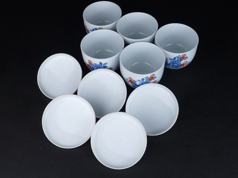 今右衛門　錦鉄仙絵茶器　急須　湯呑み　共箱　和食器　陶器　有田焼　人間国宝 清宮】十四代 今泉今右衛門「錦石竹絵蓋付茶器」共箱