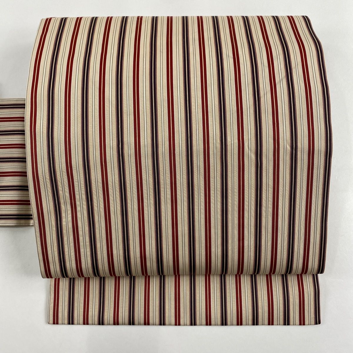 名古屋帯 秀品 紬地 縞 ベージュ 正絹