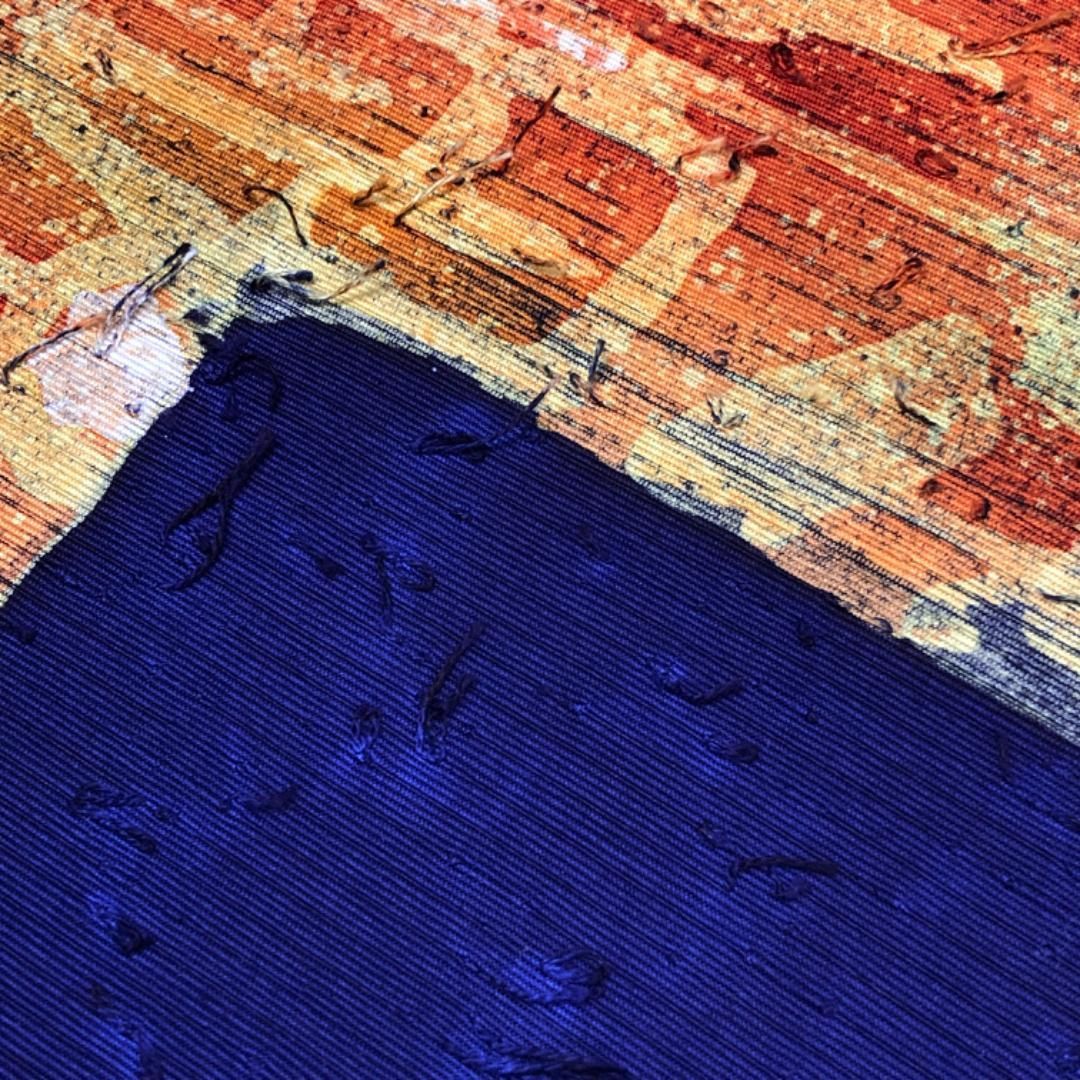 名古屋帯 作家物 髭紬 抽象模様 瑠璃色 O-5160 - メルカリ