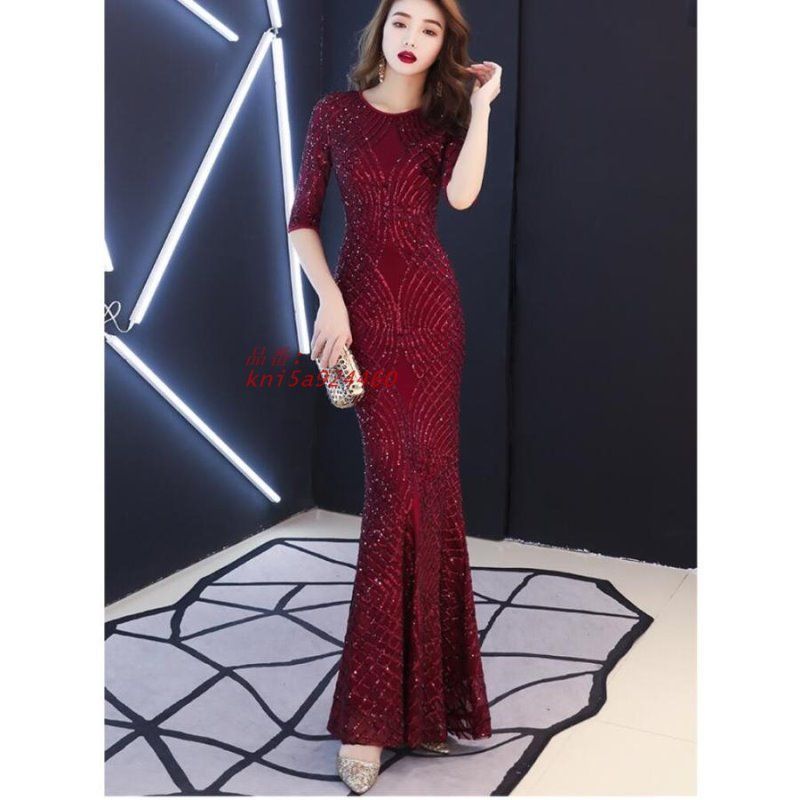 ナイトドレス マーメイドドレス パーティードレス ロングドレス 結婚式 二次会 衣装 大きいサイズ 袖あり ピアノ 発表会 イベント用 披露宴 演奏会 舞台 kni5a924460