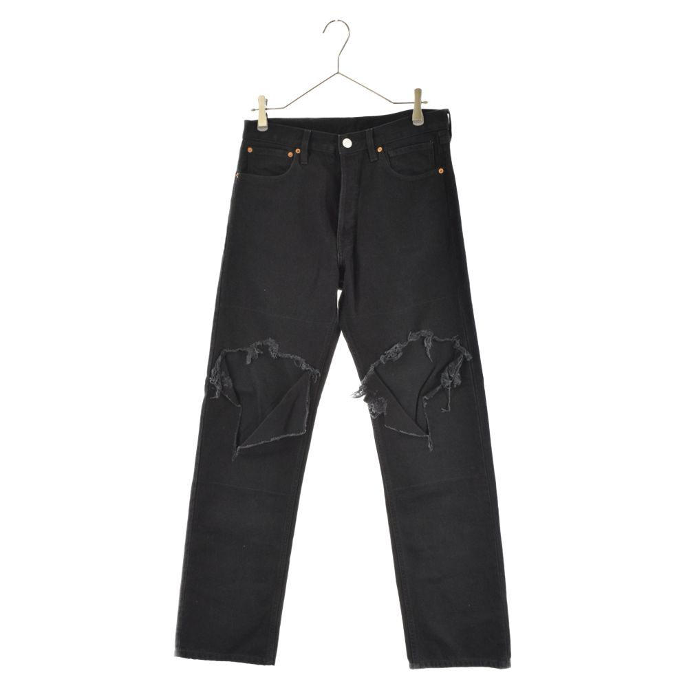 VETEMENTS ヴェトモン 20AW ニーパッチダメージ加工デニムパンツ インディゴブラック MAH20PA030 VETEMENTS (ヴェトモン) 20AW ニーパッチダメージ加工デニムパンツ
