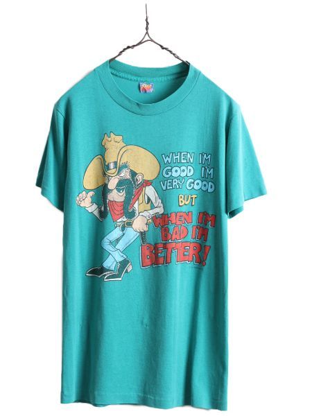 80sUSA製80s USA製 ■ キャラクター メッセージ プリント 半袖 Tシャツ ( X