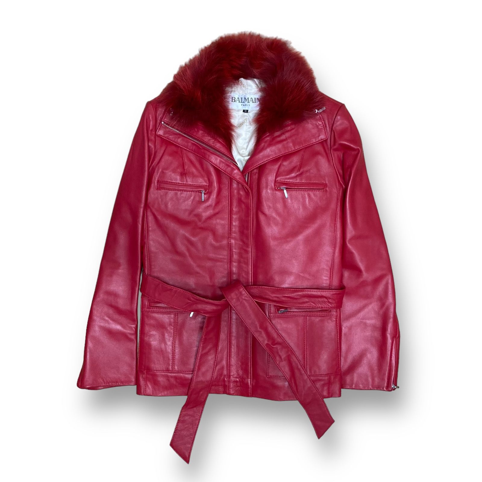美品☆2way バルマン　ラムレザージャケット　フォックスファー　ブラック BALMAIN PARIS (バルマン) フォックスファー 2Wayラムレザー