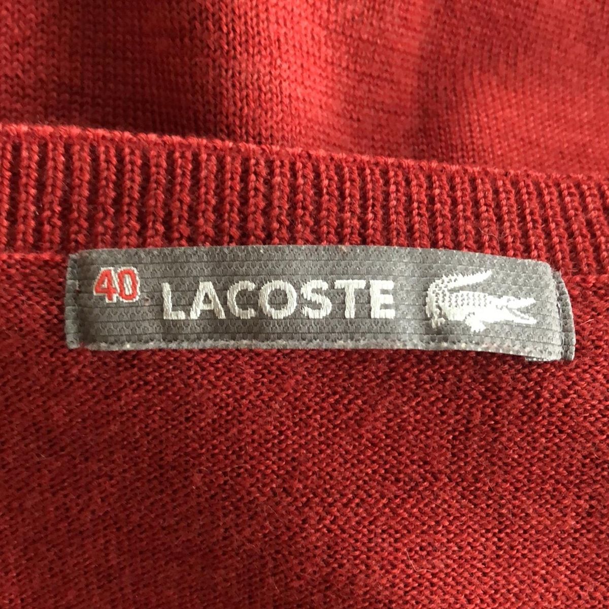 旧型 Lacoste ラコステ 長袖セーター サイズ40 M レディース - レッド×ライトブルー×ダークグリーン Vネック チェック柄