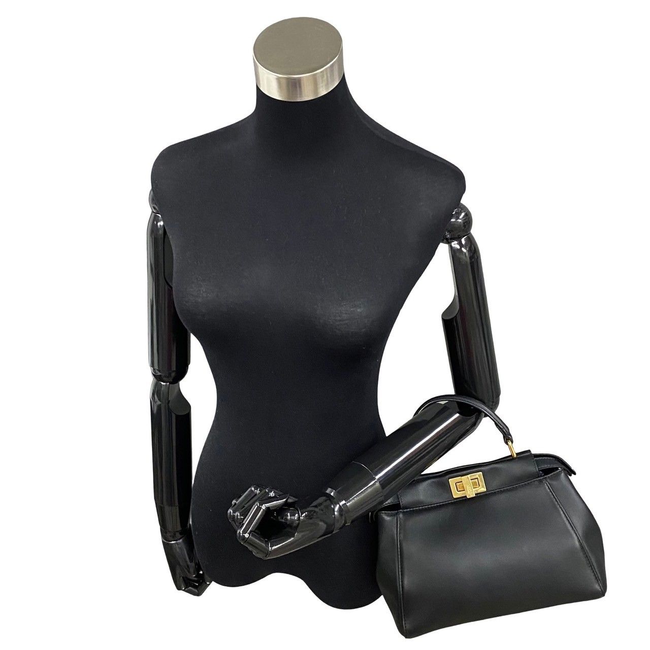 ほぼ未使用 FENDI フェンディ ピーカブー ミニ ターンロック ロゴ 金具 