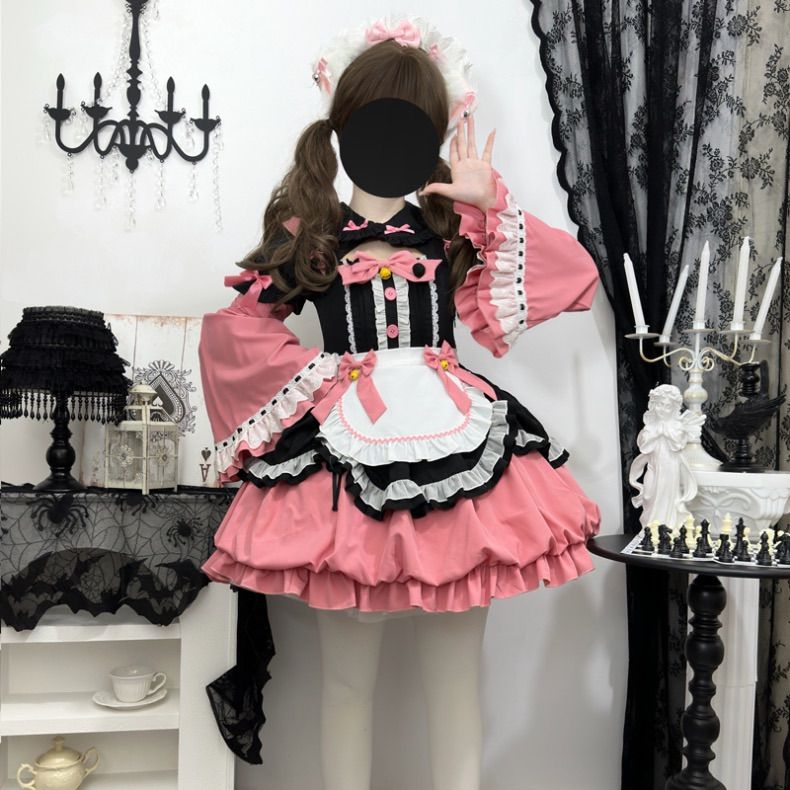 コーラル ピンク ロリータ ファッション ゴスロリ リボン 姫袖