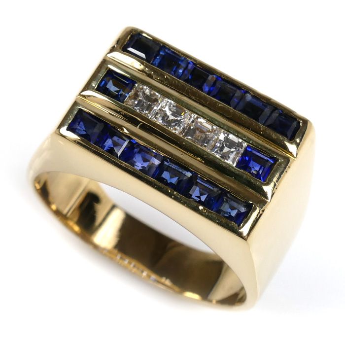 K18YG イエローゴールド サファイア ダイヤ リング 指輪 サファイア0.90ct ダイヤモンド0.40ct 22号 11.9g メンズ