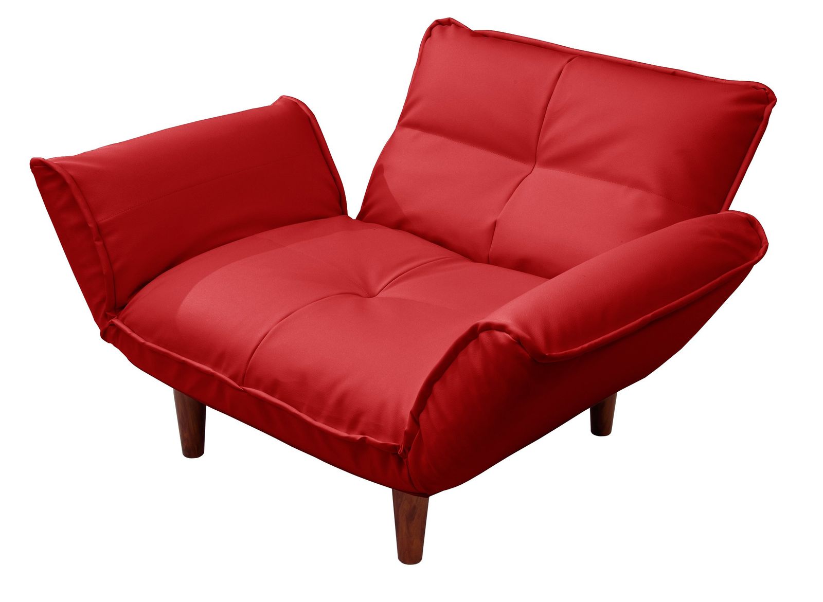 和楽の カウチソファー 1人掛け ポケットコイル 合成皮革 レッド 背部肘部14段階リクライニング セルタン 高反発 A282p-14段-596RED