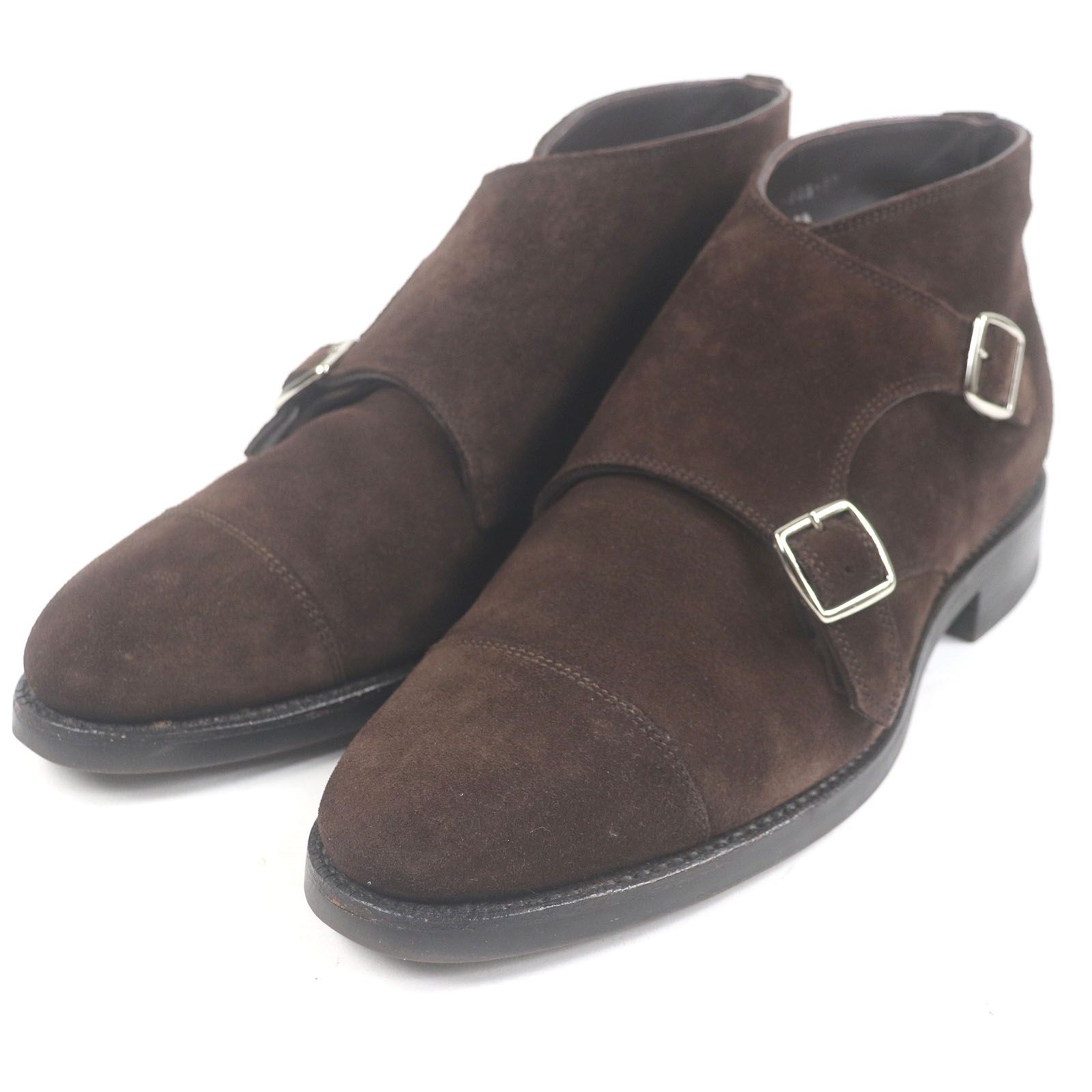 ドンドン見直し □三陽山長 サンヨウヤマチョウ スウェードレザー キャップトゥ ダブルモンクストラップ チャッカーブーツ ブラウン 6.5 メンズ