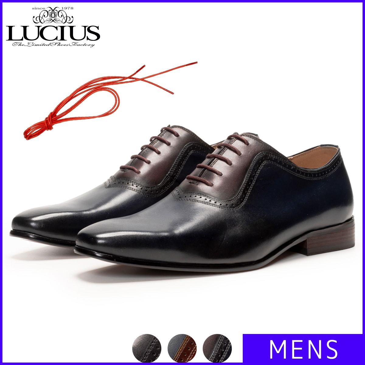 メダリオン ビジネスシューズ メンズ LUCIUS ルシウス ネイビー 紺 青 内羽根 プレーントゥ ドレスシューズ 結婚式 スーツ パーティー 革靴 靴 シューズ 25 25.5 26 26.5 27 27.5 LLT477-1-CPZ-S