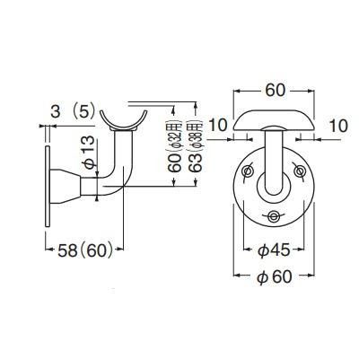看護・介護用品 シロクマ L軸Dブラケット受 ヘアーライン BR-52 32φ