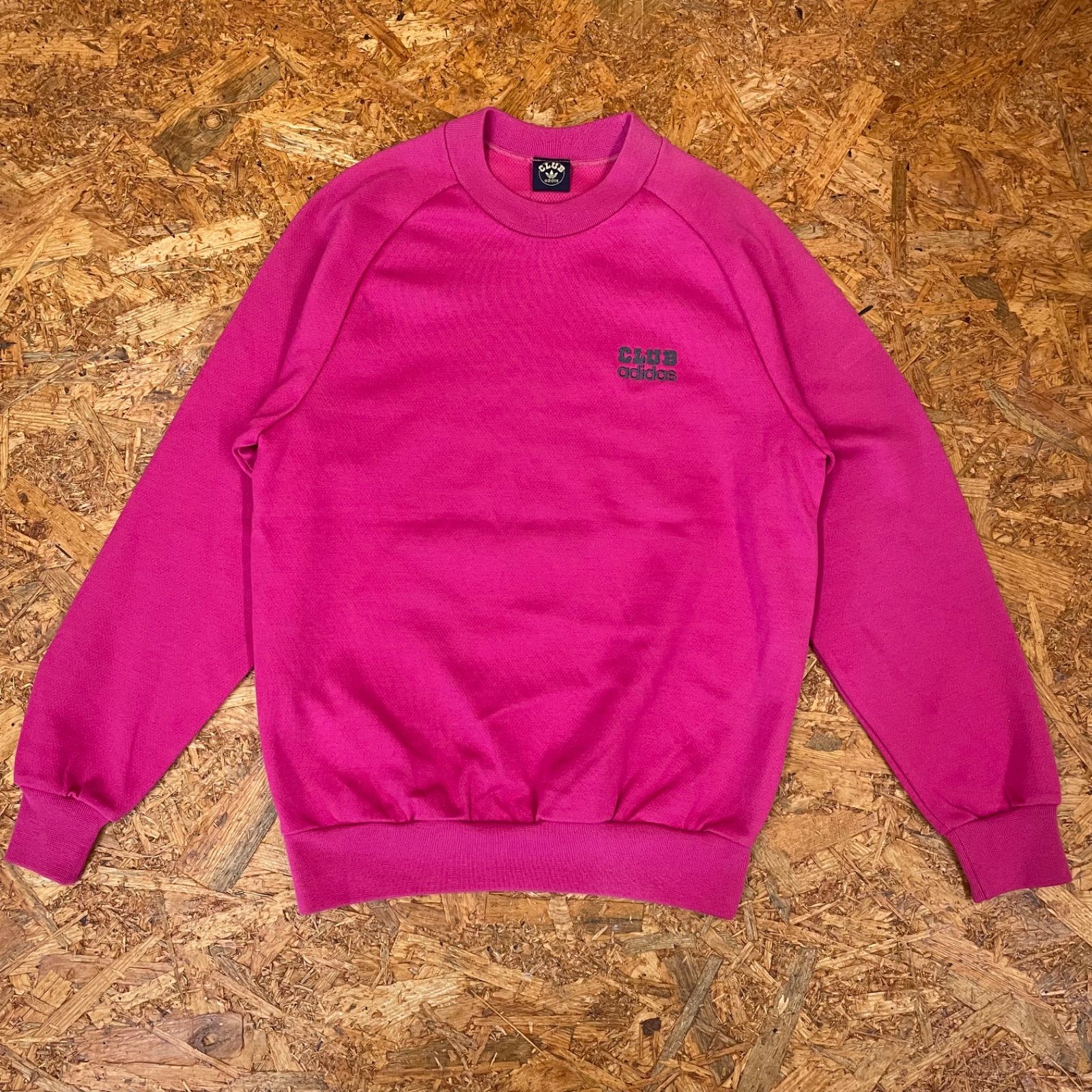 古着　adidasピンクトレーナー 古着 90s USA製 adidas BIG トレフォイル 刺しゅう ラグラン