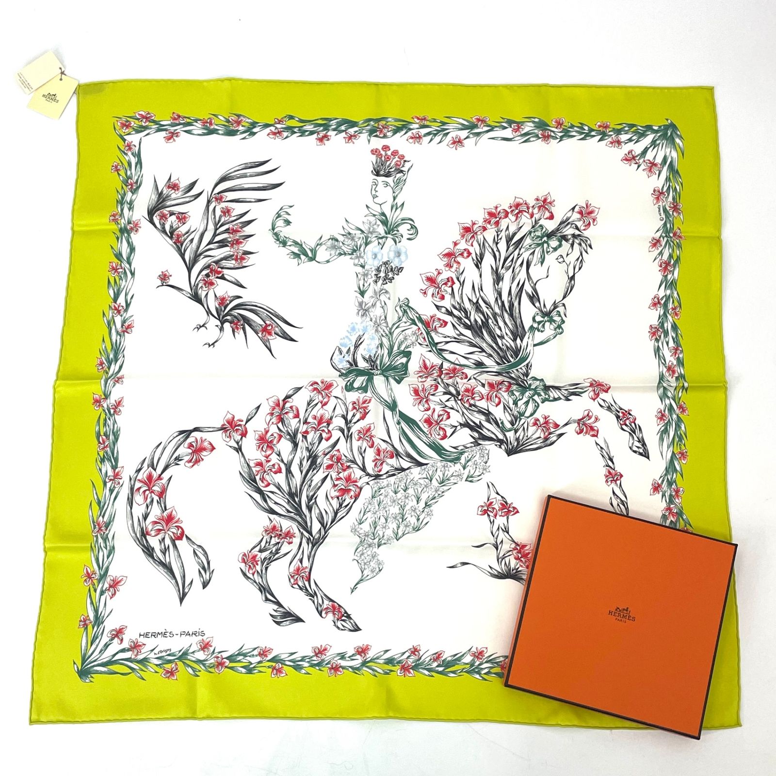 未使用品 HERMES エルメス H.d'Origny 花咲く馬 シルク スカーフ 未使用品 HERMES エルメス H.d'Origny 花咲く馬 シルク スカーフ