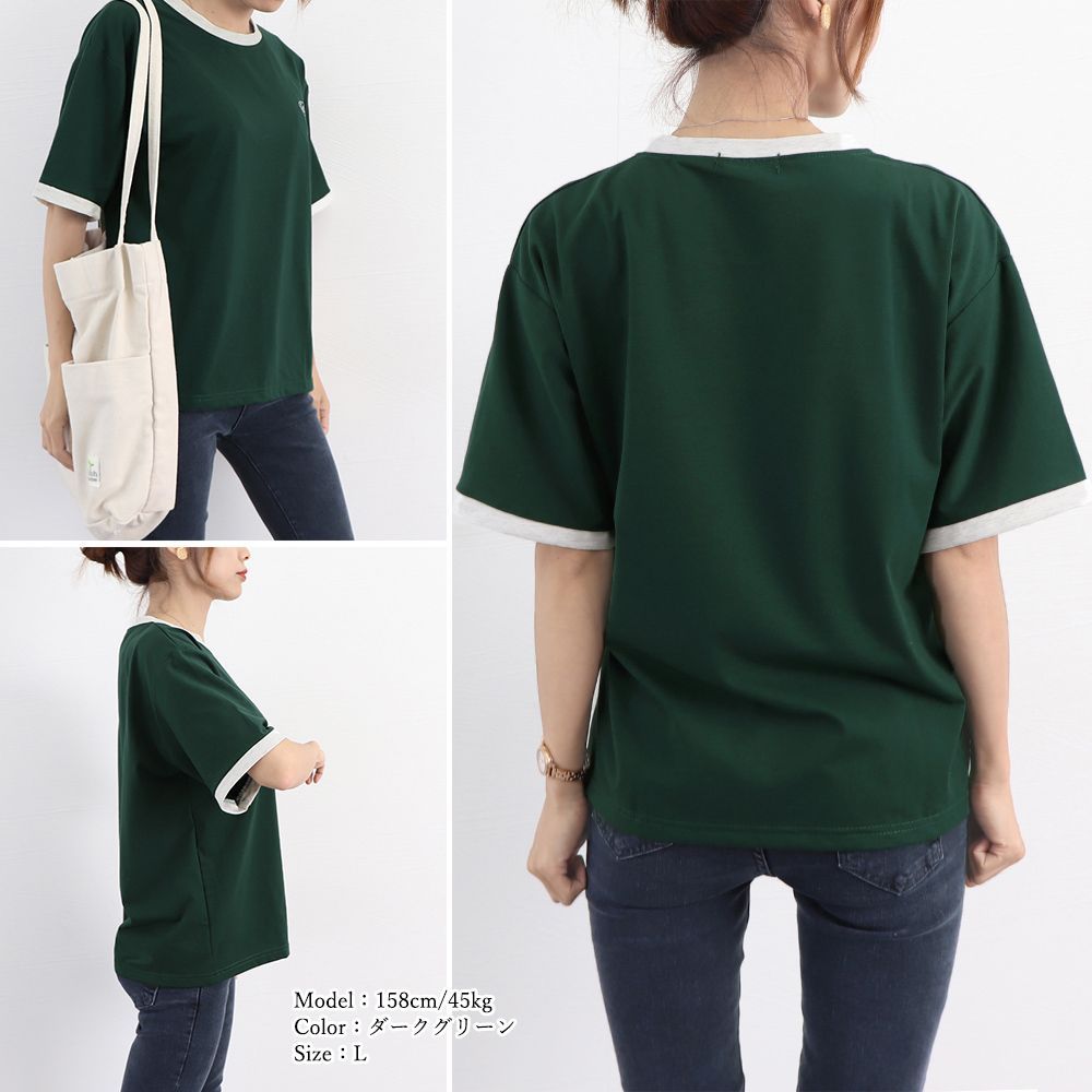 バイカラー Tシャツ 韓国 半袖 カジュアル おしゃれ ロゴ