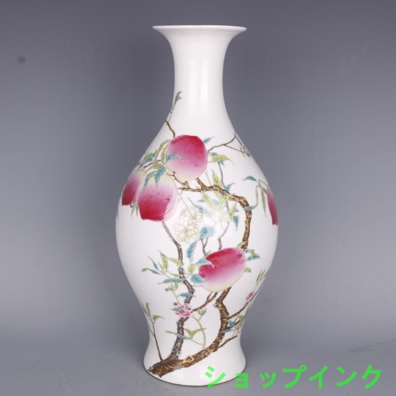 清雍正粉彩寿桃紋橄欖瓶 景徳鎮 陶磁器 装飾品 現代工芸品 美術品 置物 清雍正粉彩寿桃紋橄欖瓶 景徳鎮 陶磁器 装飾品 現代工芸品 美術