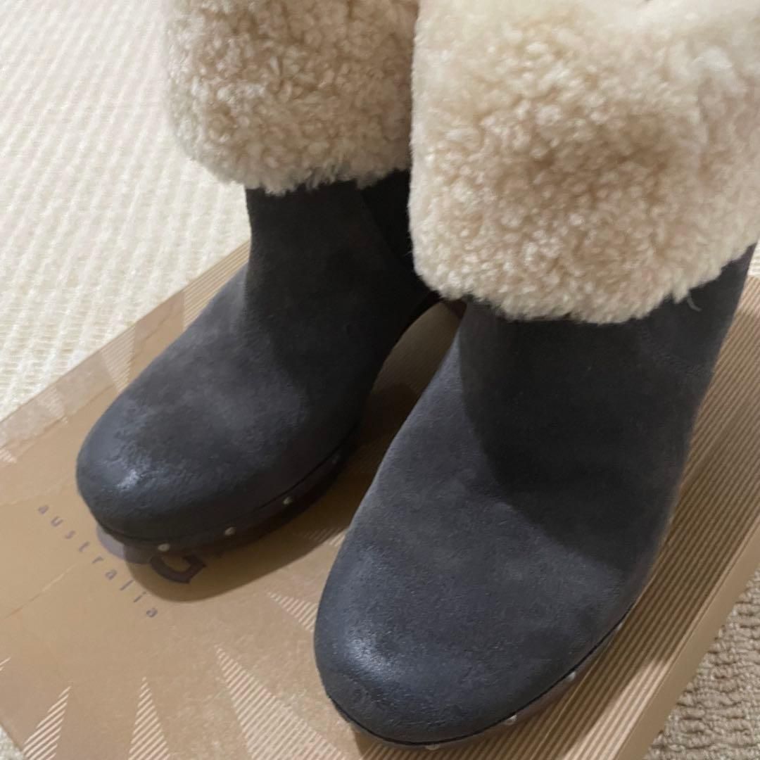 24.0cm UGG LYNNEA ムートンブーツ グレー ヒールブーツ