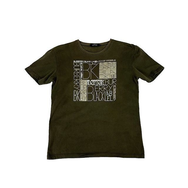 中古 バーバリーブラックレーベル BURBERRY BLACKLABEL 半袖 Tシャツ カーキ ロゴネーム メンズ サイズ2